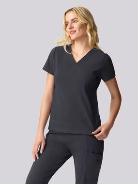 Mandala Women’s Soft Stretch Chest Pocket Scrub Top in Pewter